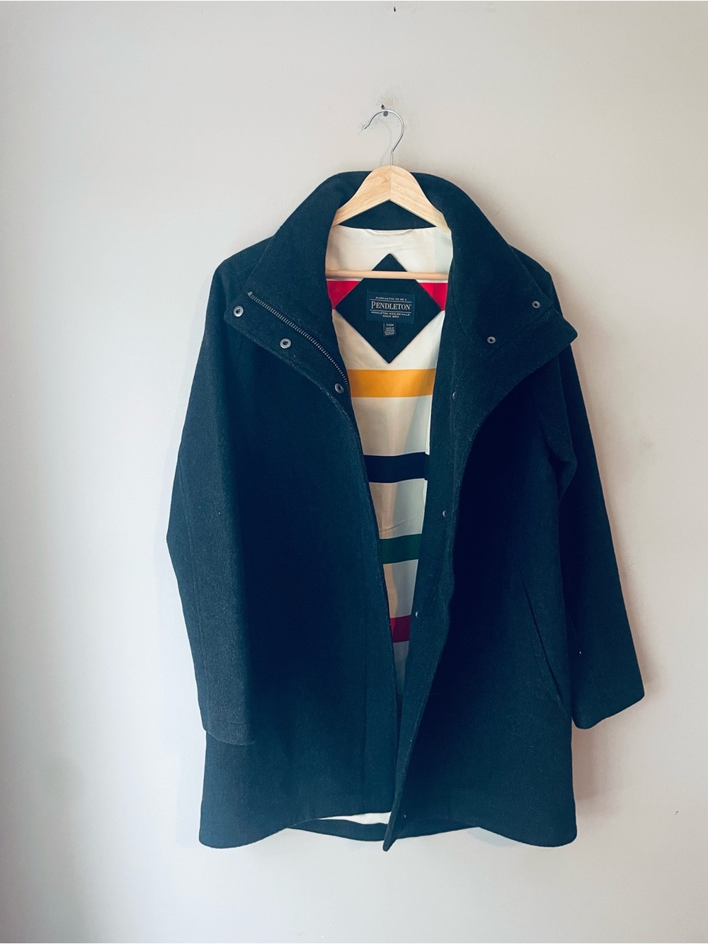 Pendleton Black Wool Coat with Striped Interior